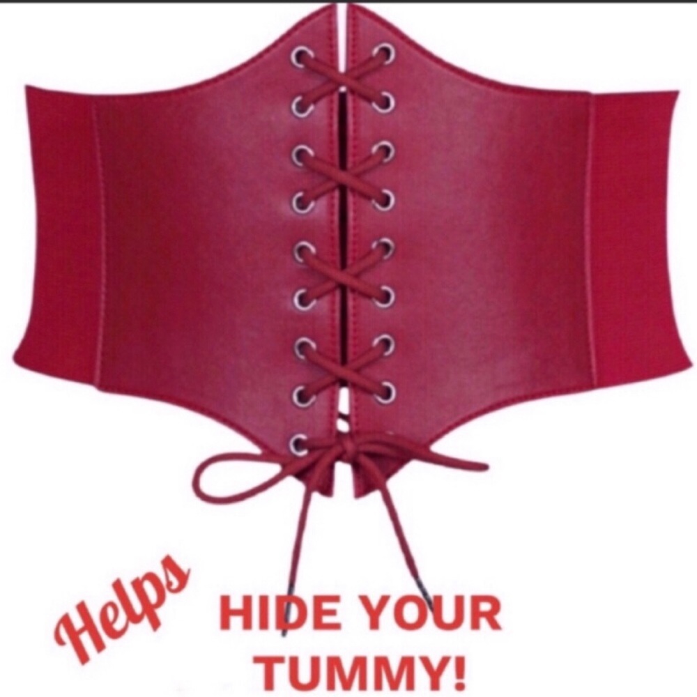 2/$64 Red Lace Up Corset Elastic Waist Wide Belt